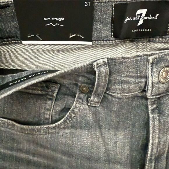 7 For All Mankind Gray Slim Straight Jeans STRETCH TEK SLIMMY IN AMPERSAND 31 - Picture 5 of 15